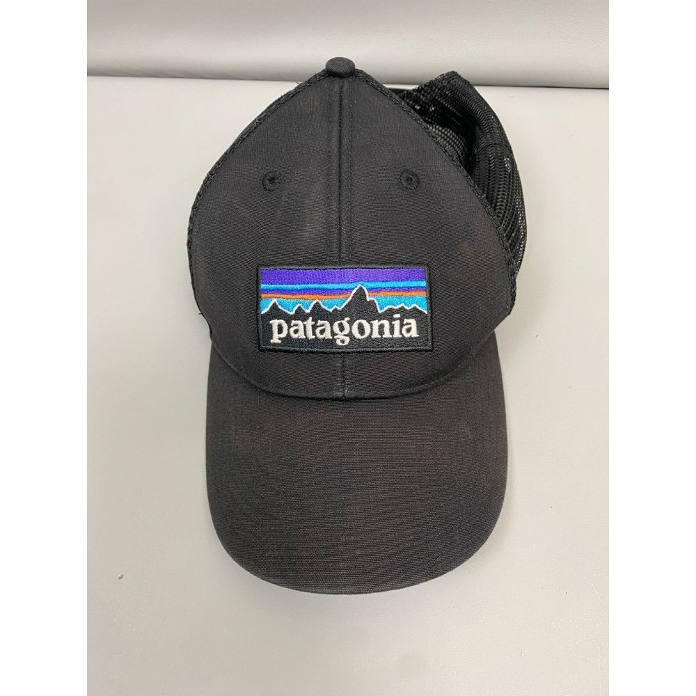 Patagonia Baseball Cap‎ Hat Faded Black Outdoor Camping Logo patch